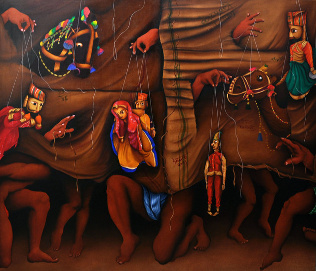 Artist Abbas Batliwala. 'Puppet Game' Artwork Image, Created in 2013, Original Painting Oil. #art #artist