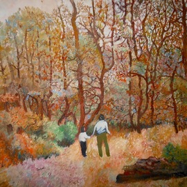 Robert Solari: 'a walk in the woods', 2018 Oil Painting, Landscape. Artist Description: This painting represents a mother and daughter enjoying the wonders of nature...