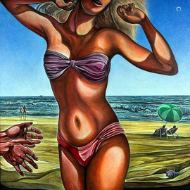 Austen Pinkerton: 'Bikini Girl on Beach', 1986 Acrylic Painting, Figurative. 