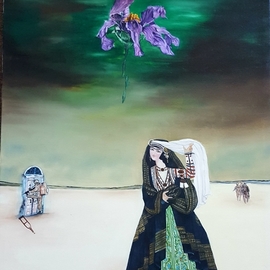 Aziz Anzabi: 'dejavu', 2017 Oil Painting, Surrealism. Artist Description: The painting dA(c)jA  vu created by Aziz Anzabi is part of the vulnerable series which explains war and its effects. The near dried flower shows how the war affects people and the destruction it brings. The dark colours used in the painting all reflect how war destroys ...
