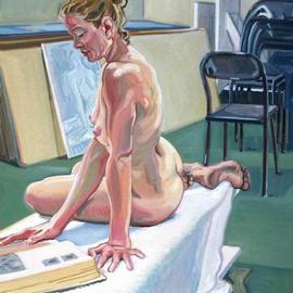 Gabriella Morrison: 'Monica Reading in the Studio', 2002 Oil Painting, nudes. Artist Description: A studio painting...