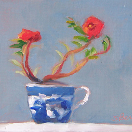 Susan Barnes: 'Blue Cup With Flowers', 2008 Oil Painting, Still Life. Artist Description:  Oil on mat board, 7. 25 x 9. 25 inches ...