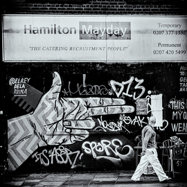 Barry Hurley: 'gun ready', 2018 Black and White Photograph, Urban. Artist Description: London art at its finest, appreciated by all...