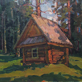 Sergey Belikov: 'forest hut', 1977 Oil Painting, Landscape. Artist Description: Original painting on cardboard...