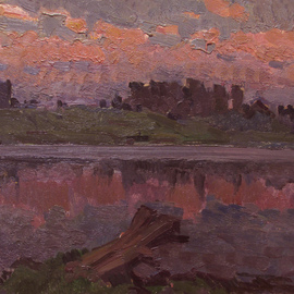 Sergey Belikov: 'on the river', 1979 Oil Painting, Landscape. Artist Description: Original painting on cardboard...