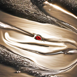 Bruno Paolo Benedetti: 'sunlight reflections', 2013 Digital Photograph, Abstract. Artist Description: sun light reflections on water and sand. Fluid brown golden color with silky texture, smooth water. In the center rising red symbol with black sketch. Printed size 20x24 inches on wrapped canvas. Limited edition prints 4 25.Keywords reflections, sand, silky, smooth, sunlight, texture, water, brown, fluid, golden, ...