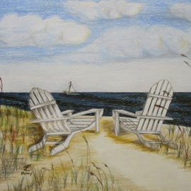 White Adirondack Chairs Alone By Ron Berry