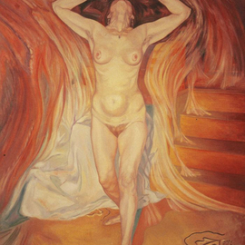 Barbara Shepard: 'When She Was Dreaming ', 1992 Oil Painting, nudes. Artist Description:  Whilst studying for a Masters in 'Women' s Studies' , Barbara E Shepard also engaged in a period of psychotherapy. These influences led to a large series of self- portraits that play with the concept of the nude in' fine art' , and led to the 2 woman exhibition' The ...