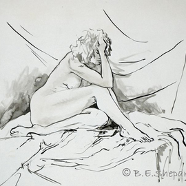 Barbara Shepard: 'Woman Seated', 1987 Ink Painting, nudes. Artist Description:     Ink brush drawing and wash of model.     ...