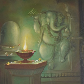 Durshit Bhaskar Artwork Ganesha Buddhipriya, 2014 Oil Painting, Religious