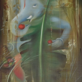 Durshit Bhaskar Artwork Ganesha Gajakarna, 2014 Oil Painting, Religious