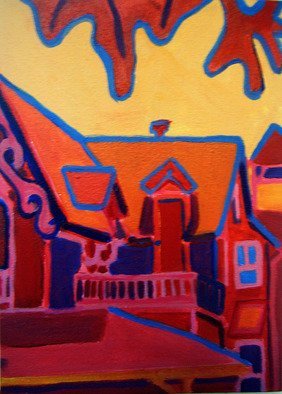 Debra Bretton Robinson: 'Oak Bluffs in Red', 2010 Acrylic Painting, Architecture.  This was painted on site in Oak Bluffs on Martha's Vineyard this summer.  It was a very hot day.     ...