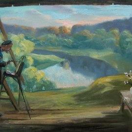 Slava Buneev: 'the stand on the ugra river', 2015 Oil Painting, Landscape. Artist Description: river, landscape, history...