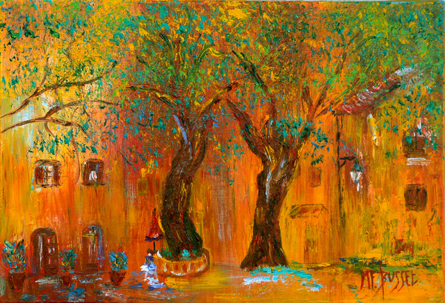 Marie-France Busset  'PLACE SOUS LES PLATANES', created in 2010, Original Painting Oil.