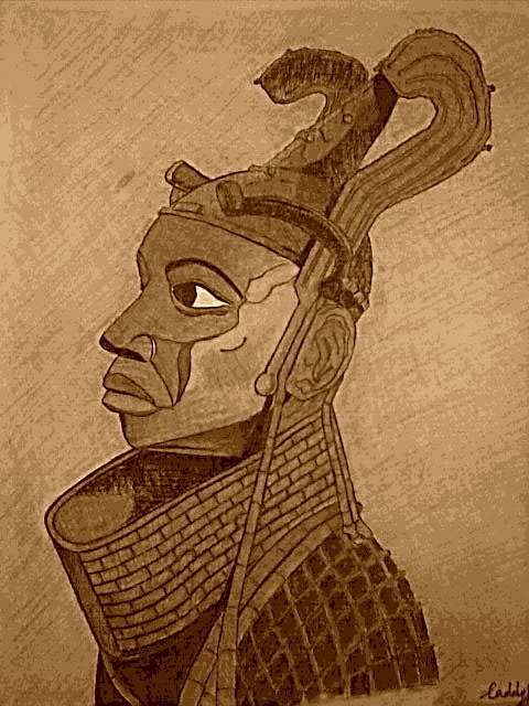 Artist Caddy King. 'The Portrait Oba Of Benin' Artwork Image, Created in 2012, Original Drawing Charcoal. #art #artist