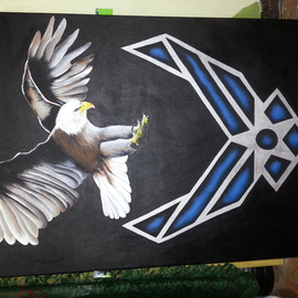 Carlos Thompson: 'bravo calling', 2014 Acrylic Painting, Military. Artist Description:  Its a huge painting with a flying eagle realistic and has the airl force logo. ...