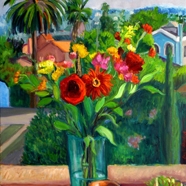 Red Bouquet with Jug By Carol Steinberg