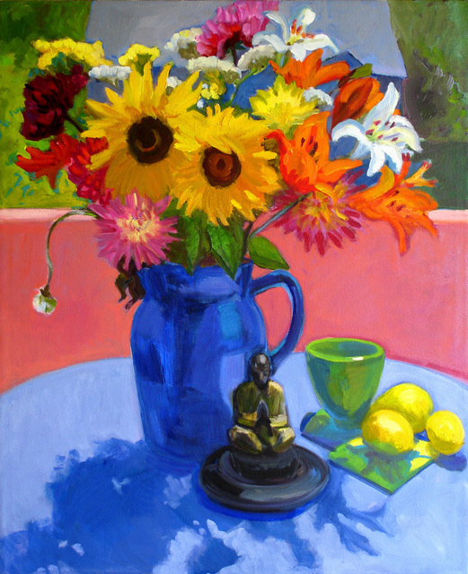 Carol Steinberg  'Sunflowers With Buddha', created in 2010, Original Painting Oil.