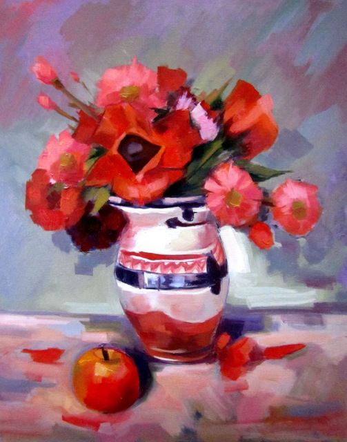 Artist Calin Bogatean. 'Flowers And Poppies' Artwork Image, Created in 2011, Original Painting Oil. #art #artist