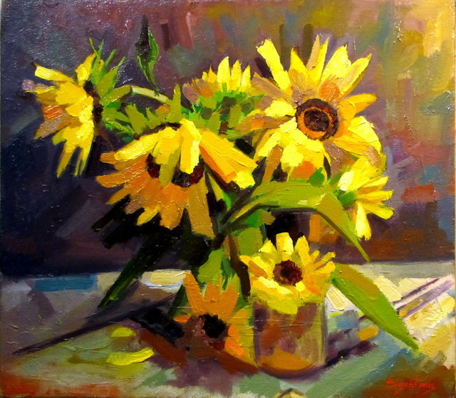 Calin Bogatean  'Sunflower', created in 2011, Original Painting Oil.