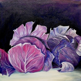 Celia M Torres: 'Repollos morados', 2011 Oil Painting, Still Life. Artist Description:  purple cabagge still life nature oil painting   ...