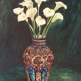 Christine Lytwynczuk: 'Lillies in Mexican Vase', 2002 Acrylic Painting, Floral. Artist Description: Giclees available any size. ...