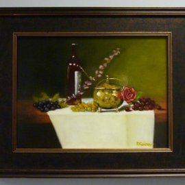 Dennis Chadra: 'Brass Pot with Red Rose and Grapes', 2011 Oil Painting, Still Life. Artist Description:  Brass, Pot, Still Life, Oil on Linen, Red Rose, Grapes...
