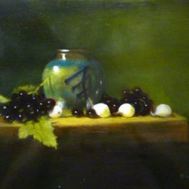 Dennis Chadra: 'Green Vase With Garlic', 2011 Oil Painting, Still Life. Artist Description:  Green Vase, Garlic, Still Life, Oil on Panel, ...