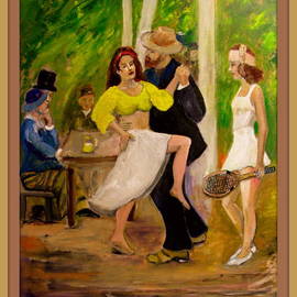 Charles Hanson: ' DANCE  by Renoir reconfigured', 2015 Oil Painting, Figurative. Artist Description: Added new dance partner and Tennis playing jealous girlfriend, with a racket. ...