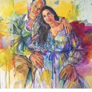 Doyle Chappell: 'ez and christy', 2020 Acrylic Painting, Portrait. A portrait of love for Valentines day.  These two people become as one spring flower. Loose, and transparent, with vibrant colors, this piece is a force of nature.  ...