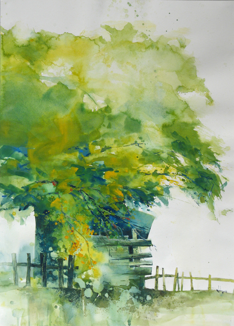 Artist Kah Wah Chong. 'Under The Rambutan Tree' Artwork Image, Created in 2011, Original Watercolor. #art #artist