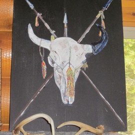 Chris Cooper: 'Bison Skull', 2014 Acrylic Painting, Portrait. Artist Description:  bison, skull, plains, native american...