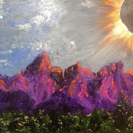 Cindy Pinnock: 'Grand Teton landscape', 2017 Oil Painting, Landscape. Artist Description: Grand Teton Landscape, black floating frame, solar eclipse, Teton mountains, national park, mountain range, landscape, Idaho, celestial ...