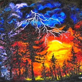 Cindy Pinnock: 'lightning storm', 2017 Oil Painting, Landscape. Artist Description: Lightning Storm, Mother Nature, weather black floating frame, landscape, original, painting, oil, thunder storm, lightning bolt, art...
