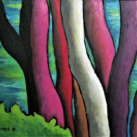 Krisztina Lantos: 'the young danube', 2015 Acrylic Painting, Expressionism. Artist Description: Trees near Donaueschingen, Germanywhere the Danube springs. ...