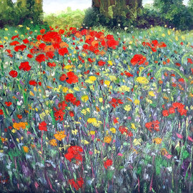 Isidro Cistare: 'amapolas', 2007 Oil Painting, Floral. Artist Description: Oil painting with a lot of material contribution, through spatula and details with thick brush.  Represents poppy fields, with his colorful and classic perspective of the painter which makes him have a very special calligraphy, RG...