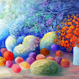 Isidro Cistare: 'bodegon luces y sombras', 2006 Oil Painting, Still Life. Artist Description: Oil painted on canvas with spatula and brushes with great contribution of matter.  The artist wanted to reflect in this still life the light that comes from the left creating shadows, which enhance the contrast of the colors.  Work with lots of light and color typical of the ...