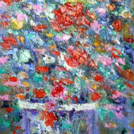 Isidro Cistare: 'florero', 2004 Oil Painting, Floral. Artist Description: Oil painting with a lot of material contribution, through spatula and details with thick brush.  It depicts a full glass vase, with a bouquet of red, white flowers. . . .  branches and green leaves which make a set that the artist has been able to harmonize throughout the painting, with ...