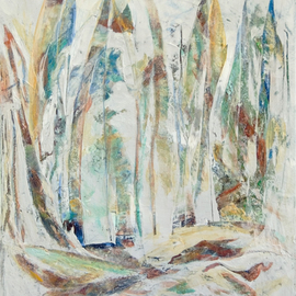Caren Keyser: 'white abstract 6 vertical', 2019 Acrylic Painting, Abstract Figurative. Artist Description: Like sails in the distance this abstract painting is layered with interesting shapes and soft colors.  The bottom may serve as a foreground of water forms a vignette around the scene.  It is a very appealing painting and works very well at this size. ...