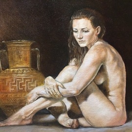 Colin Mark Mowat: 'figure one', 2019 Oil Painting, Figurative. Artist Description: I wanted to recreate that same emotion of the first Sashian painting i did years before, but more refined and in oils.  This painting hooked a lot of attention on a local gallery, and has confirmed for me the figurative painting is a subject i love and will ...