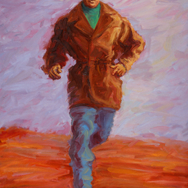 Lucille Coleman: 'Running Man', 2011 Oil Painting, Figurative. Artist Description:  This is an original oil painting of a man running. It is meant for the viewer to ask questions and glean what they will from the energy emanating from the man running. This artwork is also a greeting card and bookmark under the theme of love with an ...