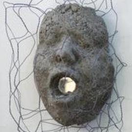 Mary Cook: 'Trapped', 2003 Other Sculpture, Abstract Figurative. Artist Description:  Concrete face with mirror and chicken wire. ...