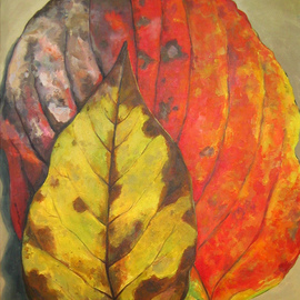 David Cuffari: 'Leaves', 2008 Acrylic Painting, Still Life. Artist Description:  Two autumn leaves. I love autumn leaves with all their colors and blotches. To me they represent a protective mother and her awkward child. Oh well, I tend to ascribe human attributes to everything.     ...
