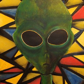 Dan Beers Moreno: 'Green Alien', 2013 Other Painting, Portrait. Artist Description:  Godnick, alien, painting, dan beersaliens marcianos dan beers moreno extraterrestre...