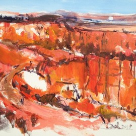 Daniel Clarke: 'bryce canyon vista', 2019 Acrylic Painting, Landscape. Artist Description: On a rim- ledge of Bryce CanyonBeauty lives againFar from cries cacophonousAnd the woes of men.Color in a sweep of sound andInarticulate,Raises spired against mankindA rocky parapet.Bryce Canyon is a drive to get there but worth every mile, just AWESOME  ...