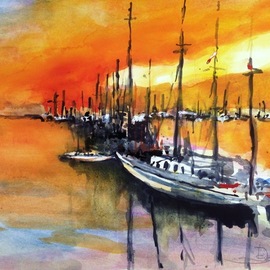 juneau boat harbor sunset By Daniel Clarke