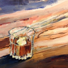 Daniel Clarke: 'one more for the old road', 2017 Acrylic Painting, Still Life. Artist Description: One More For the Old Road that last drink on the wood bar table before heading out to the wet evening. Or could it be the next to the last Keywords: road, room, shot, the, booze, for, glass, art, liquor, bar, more, one...