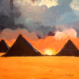 Daniel Clarke: 'pyramids at giza', 2018 Acrylic Painting, Landscape. Artist Description: The Pyramids of Giza consist of the Great Pyramid of Giza  also known as the Pyramid of Cheops or Khufu and constructed c. 2560aEUR