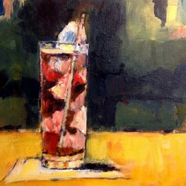 Daniel Clarke: 'tall cool one', 2017 Acrylic Painting, Still Life. Artist Description: Tall Cool One enjoyed before a lovely evening in my local Bistro.  The elegant colors of my drink forgo the intrigue of the evening.Acrylic on board bar scene still life...