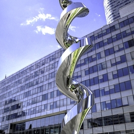 Daniel Kei Wo: 'continuum3', 2019 Steel Sculpture, Abstract. Artist Description:  Continuum  spirals upward, a mirror- finish sculpture that twists reality, bending the light and space around it. Reflecting the surroundings, it invites viewers to contemplate the fluidity of time and the seamless flow of life s moments. Through this work, I wish to offer a space for reflectionaEUR